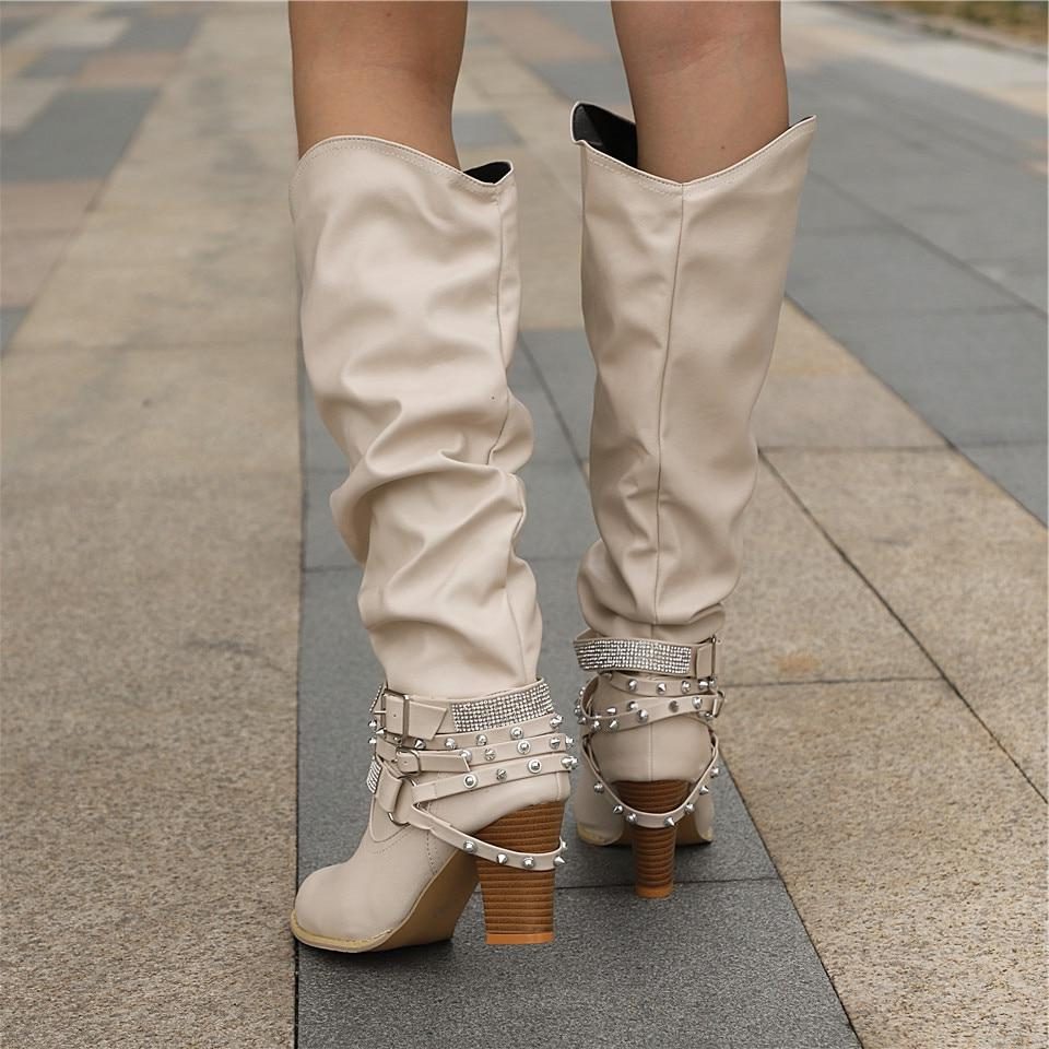 Slouchy Knee-High Block Heel Boots for Women - View 8
