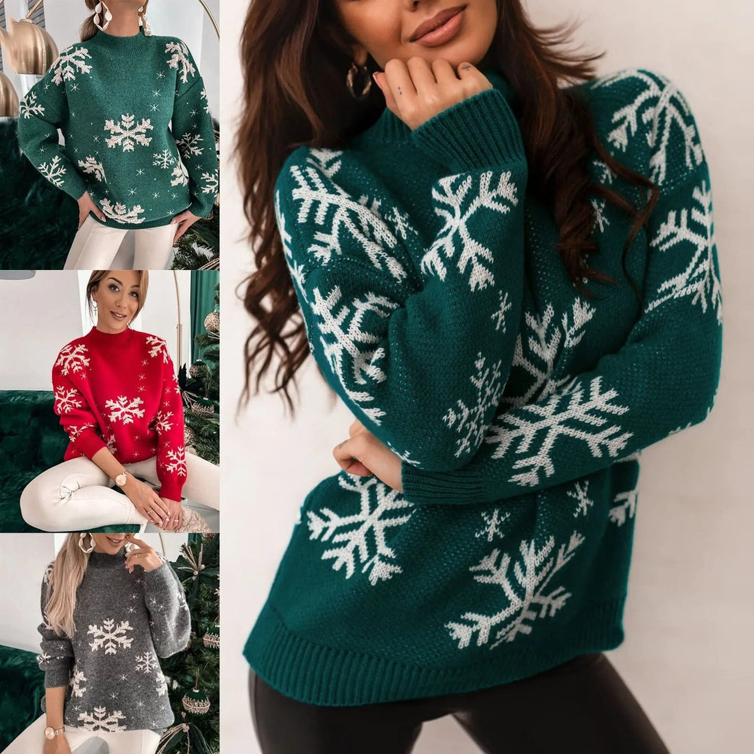 Snowflake Crew Neck Knit Sweater for Women