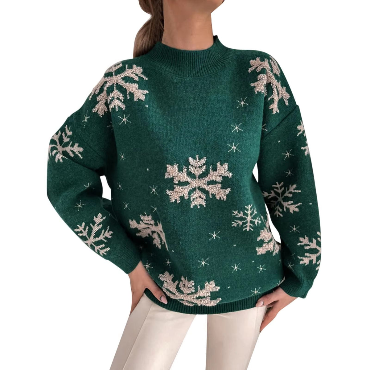 Snowflake Crew Neck Knit Sweater for Women - View 4