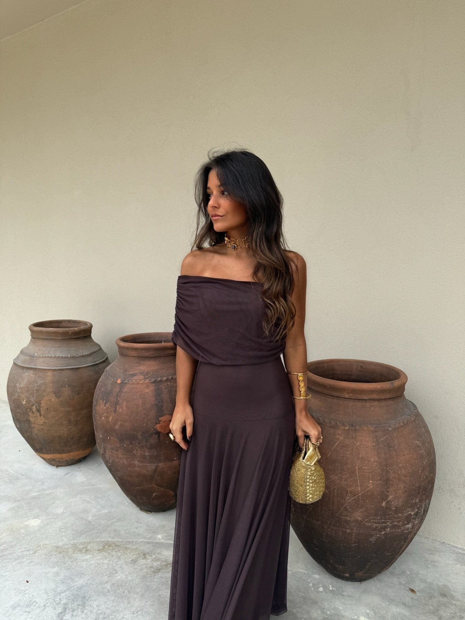 Off-Shoulder Mesh Maxi Dress for Women
