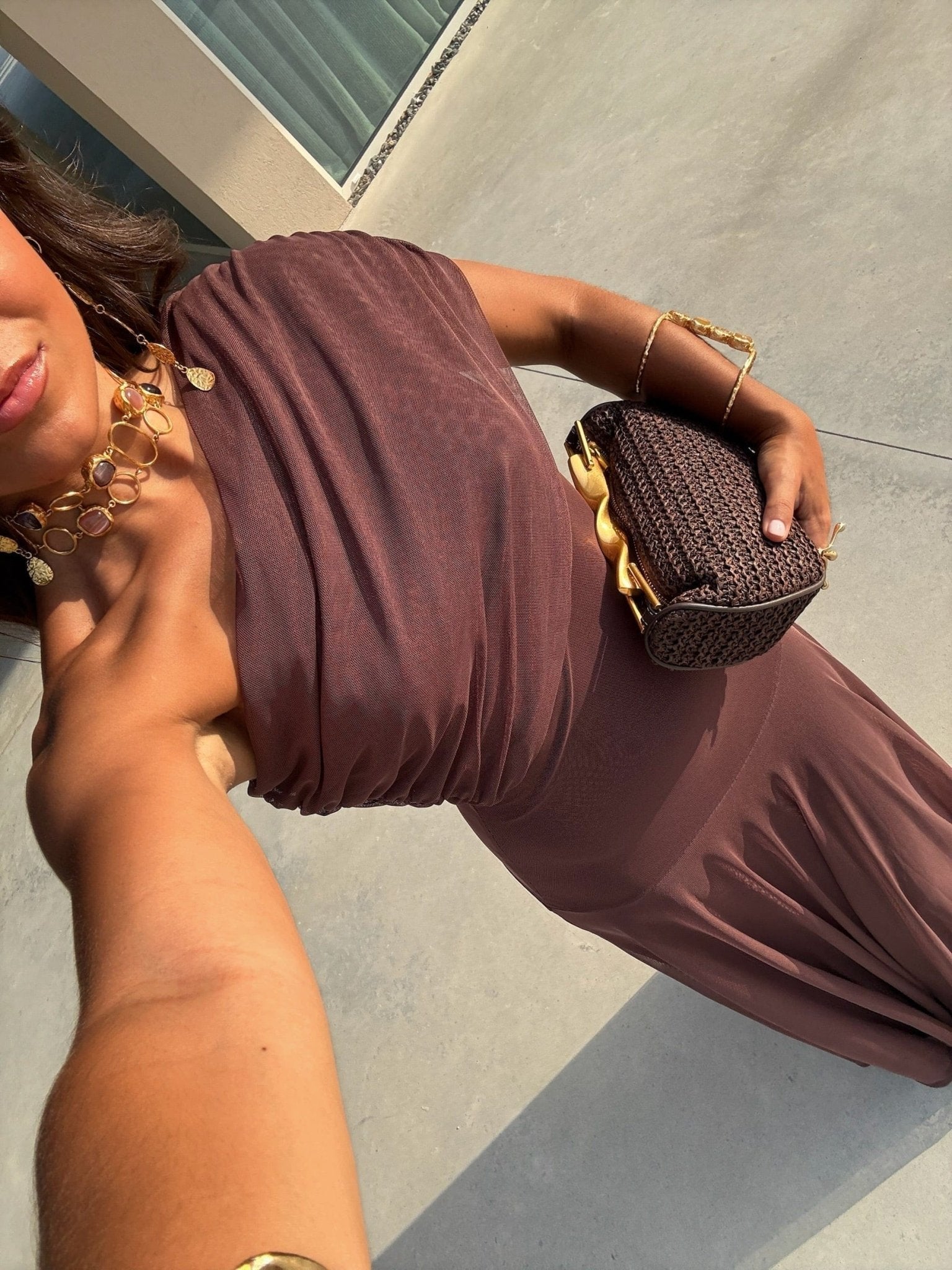 Off-Shoulder Mesh Maxi Dress for Women