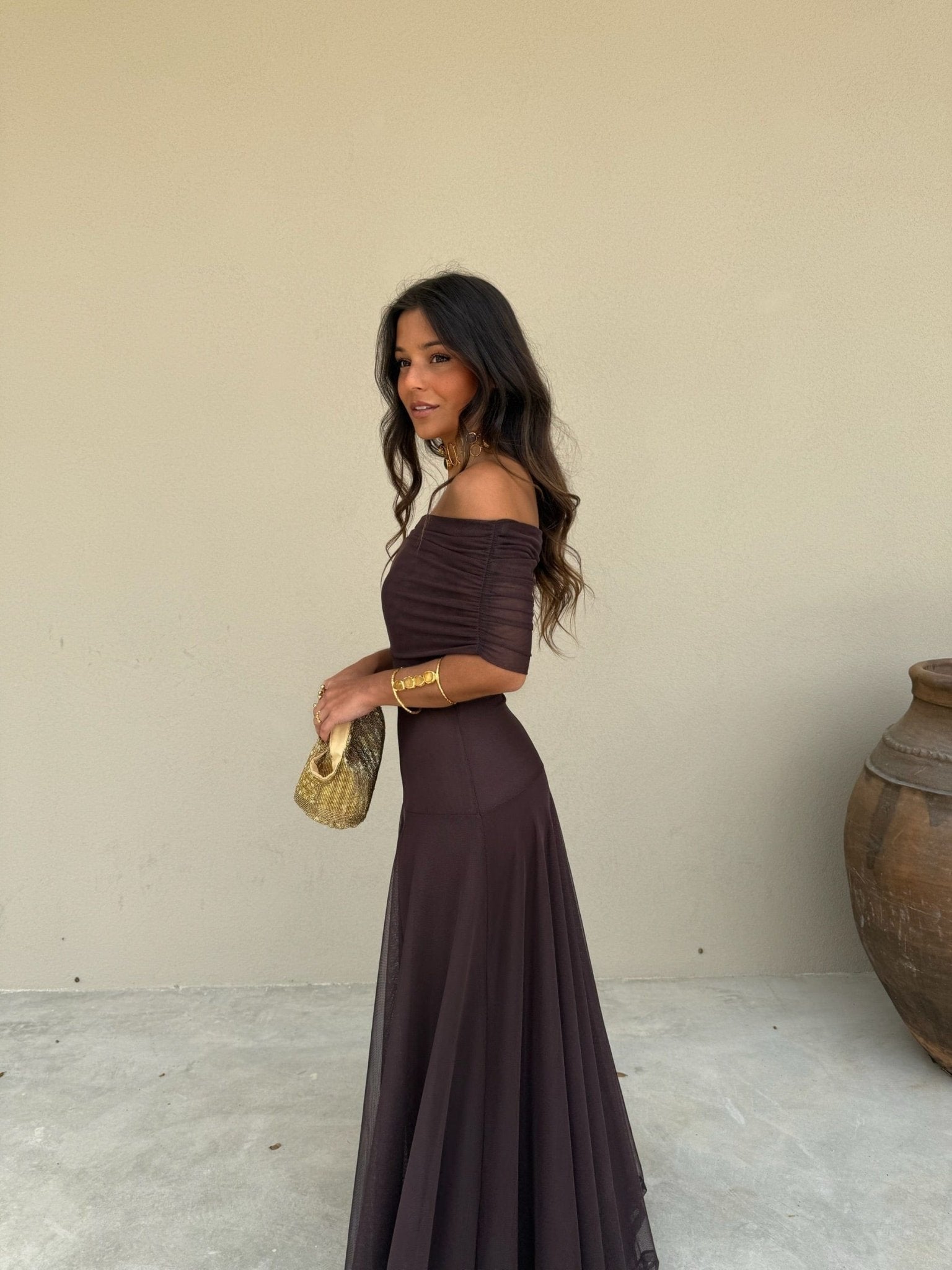 Off-Shoulder Mesh Maxi Dress for Women
