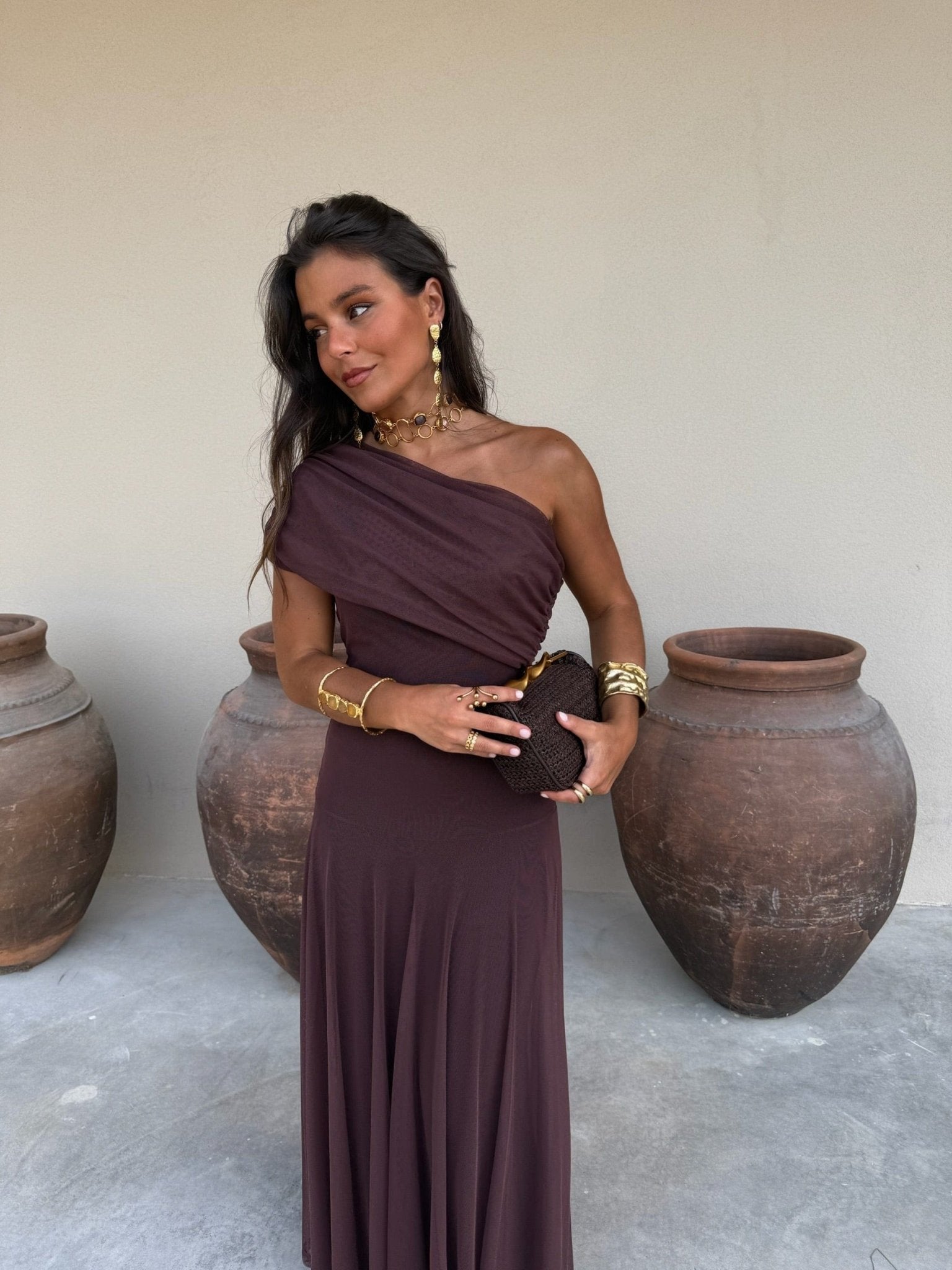 Off-Shoulder Mesh Maxi Dress for Women