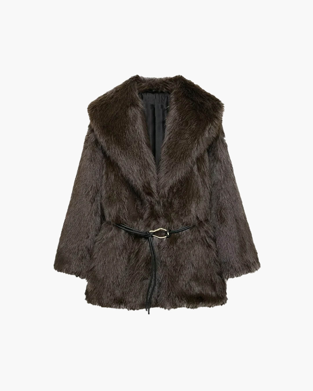 Faux Fur Belted Medium Length Coat for Women