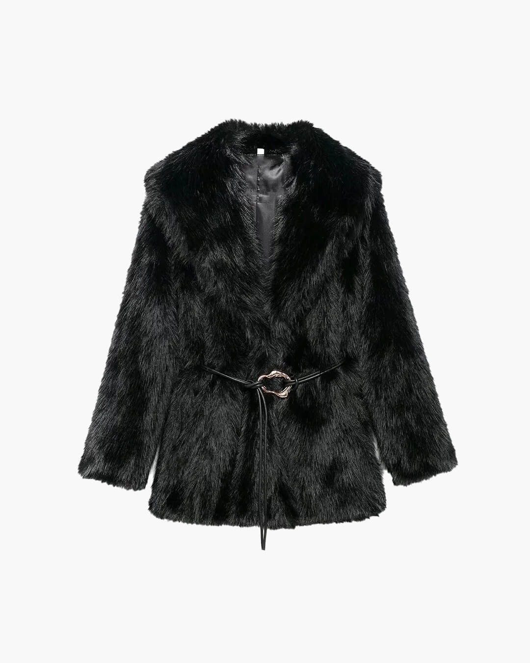 Faux Fur Belted Medium Length Coat for Women