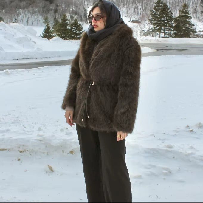 Faux Fur Belted Medium Length Coat for Women
