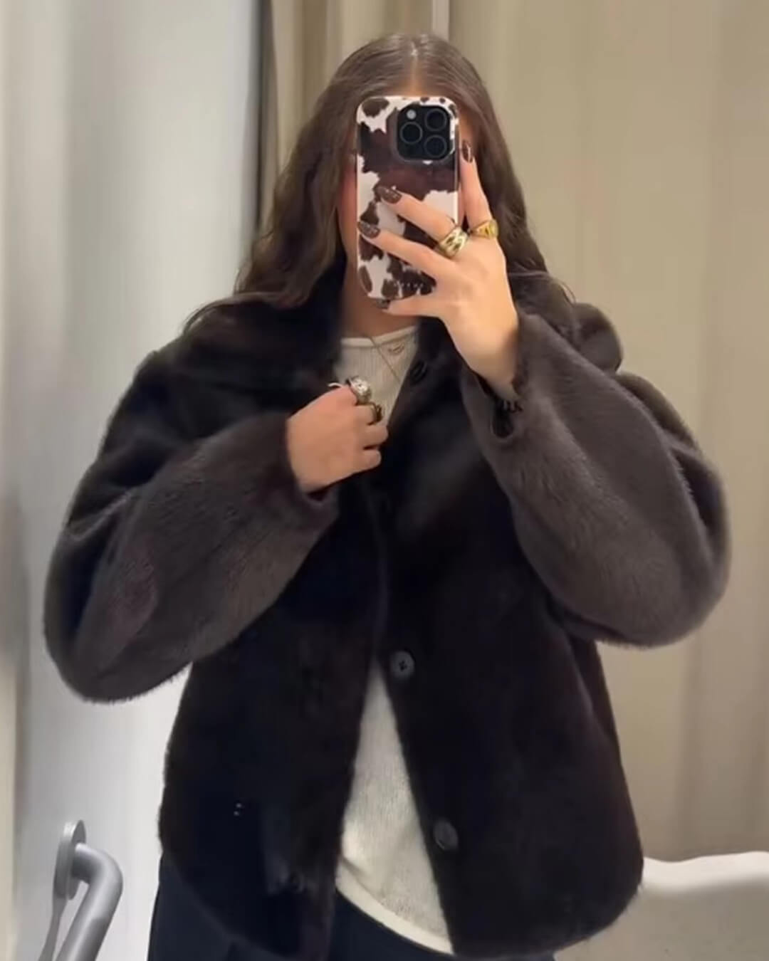 Faux Fur Collar Reversible Faux Leather Jacket for Women