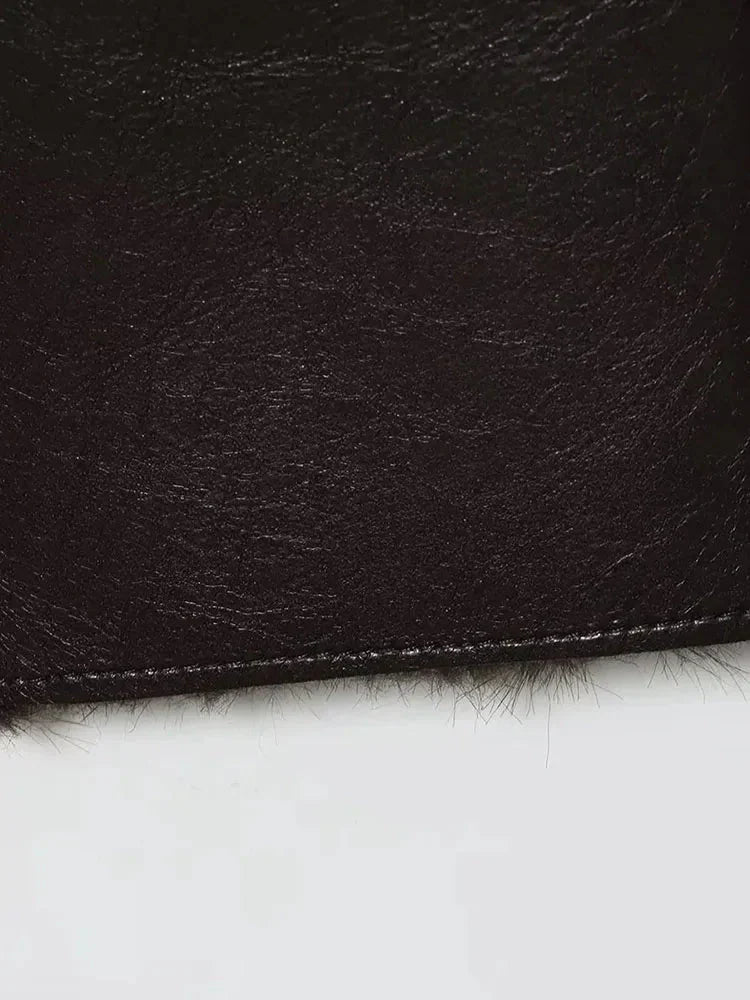 Faux Fur Collar Reversible Faux Leather Jacket for Women