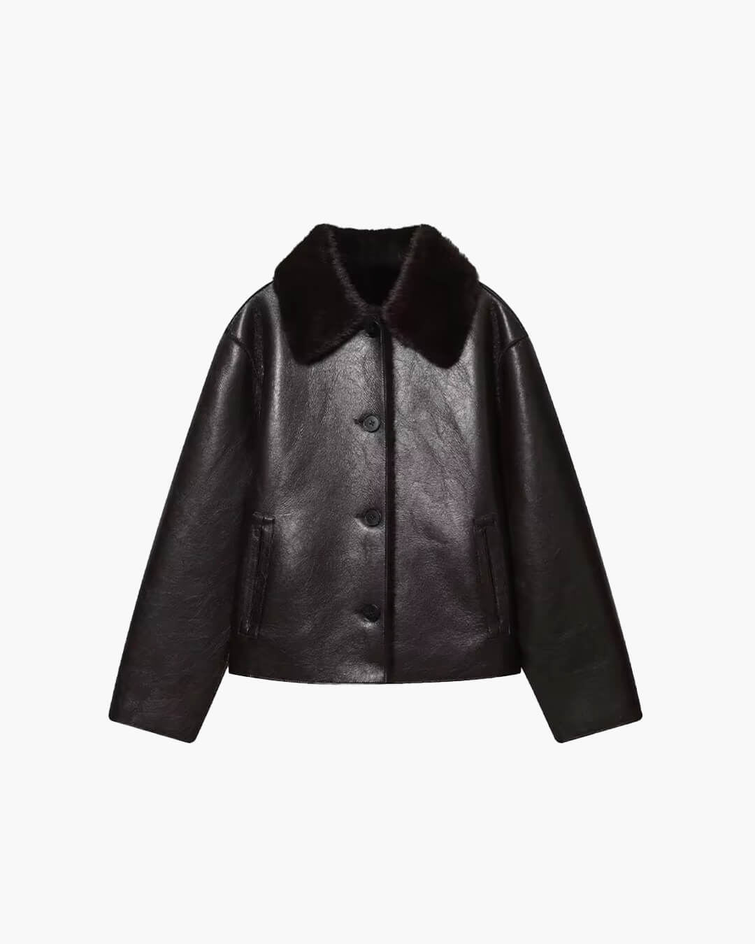 Faux Fur Collar Reversible Faux Leather Jacket for Women