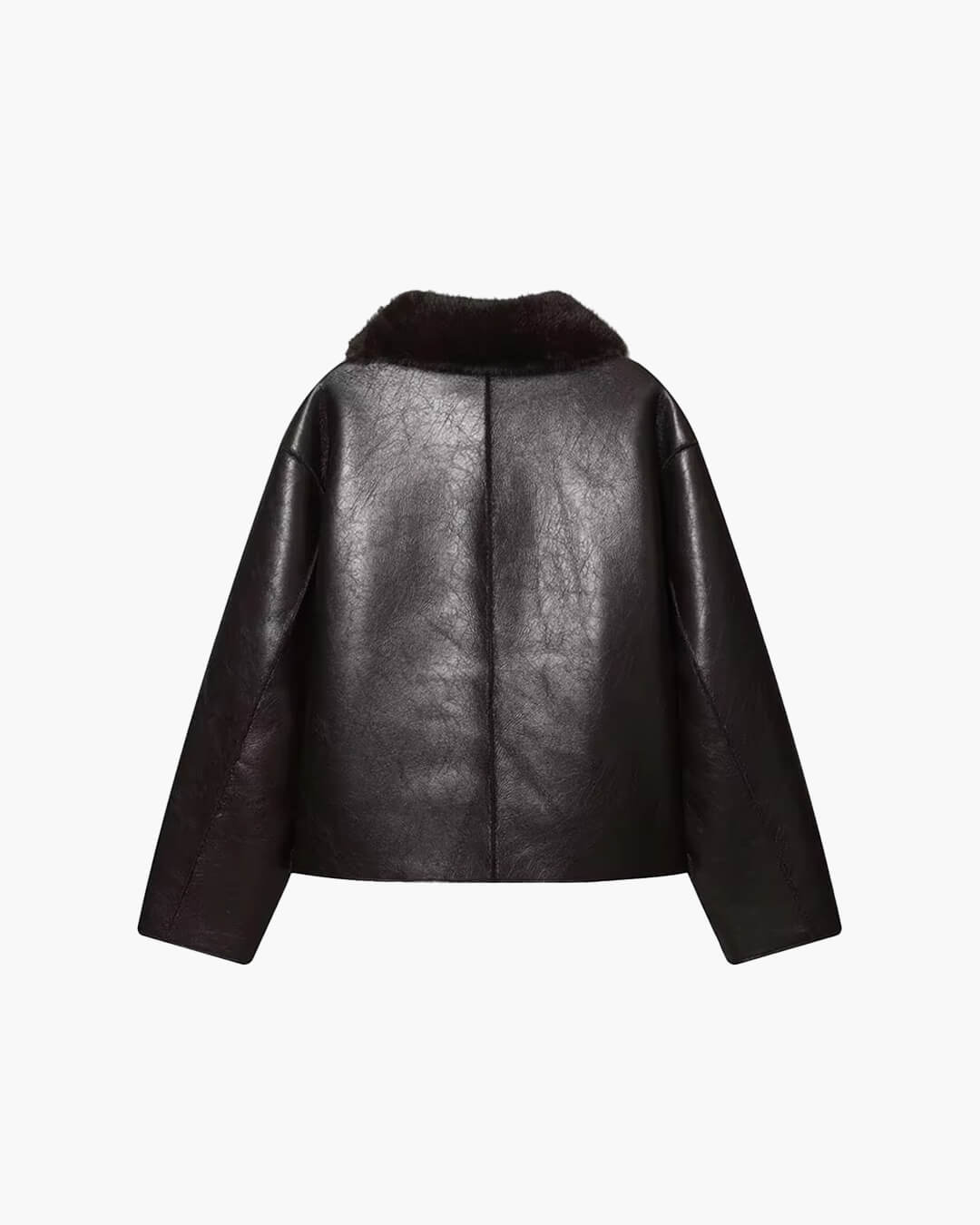 Faux Fur Collar Reversible Faux Leather Jacket for Women