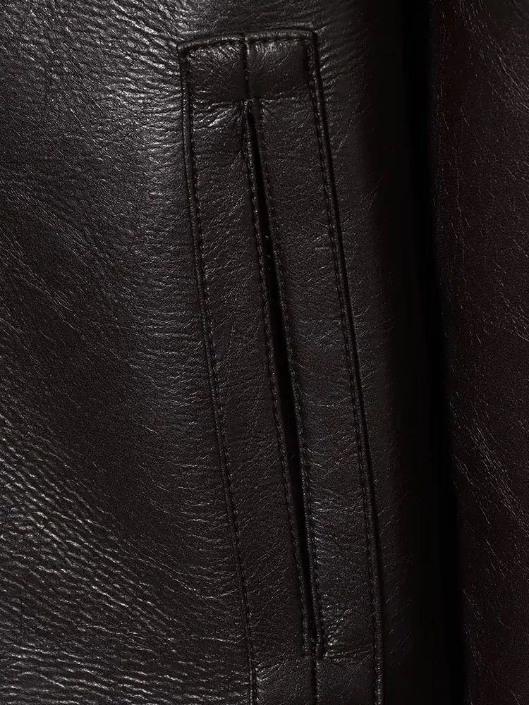 Faux Fur Collar Reversible Faux Leather Jacket for Women