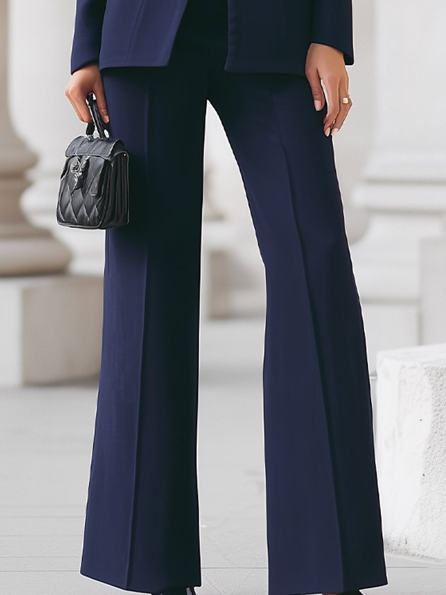 Stand Collar Wide Leg Blazer Set for Women - View 3