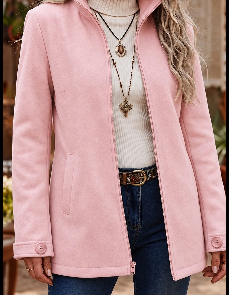 Stand Collar Zip-Up Fleece Jacket for Women