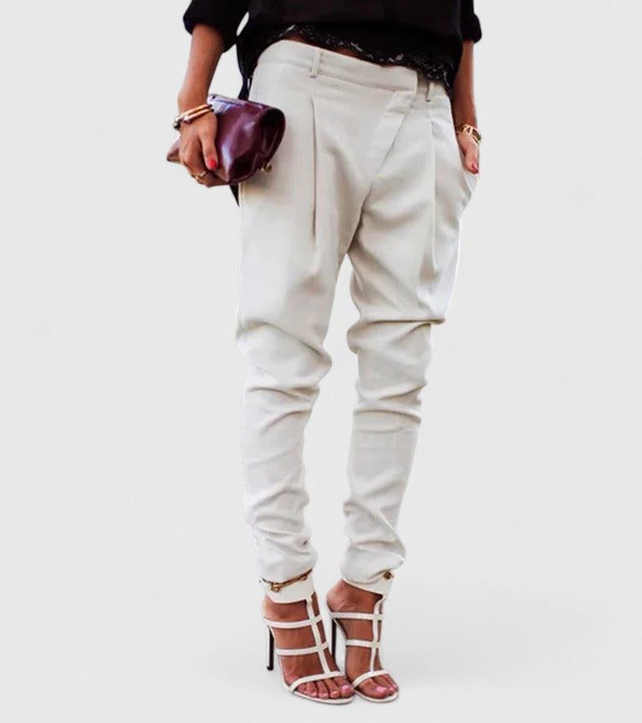 Straight Leg pants  with Mid-Rise Waist for Women - White