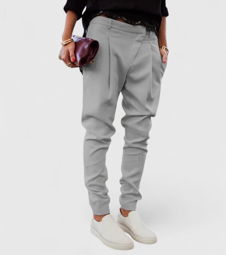 Straight Leg pants with Mid-Rise Waist for Women - Grey