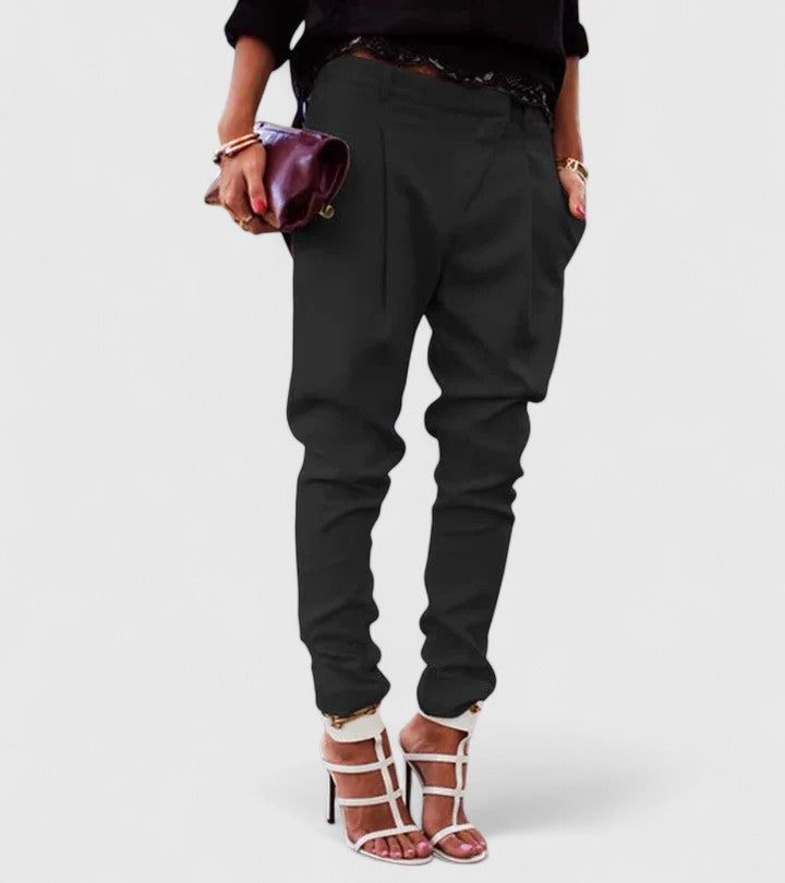 Straight Leg pants with Mid-Rise Waist for Women - Black