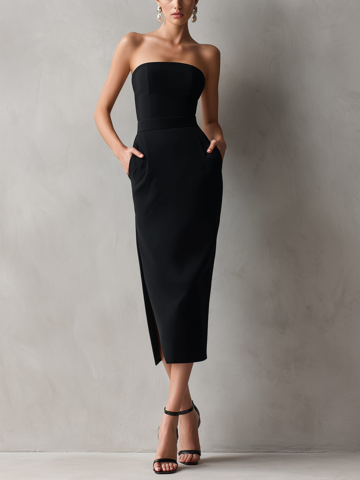 Strapless Bodycon Midi Dress for Women
