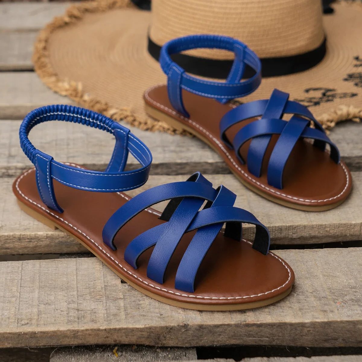 Strappy Open Toe Sandals for Women - Blue