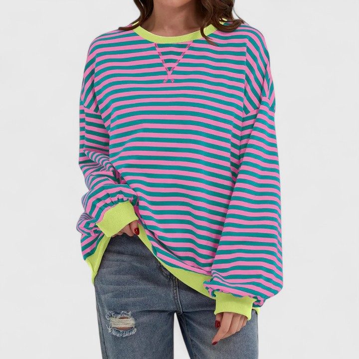 Striped Crew Neck Long Sleeve sweater for Women - Pink