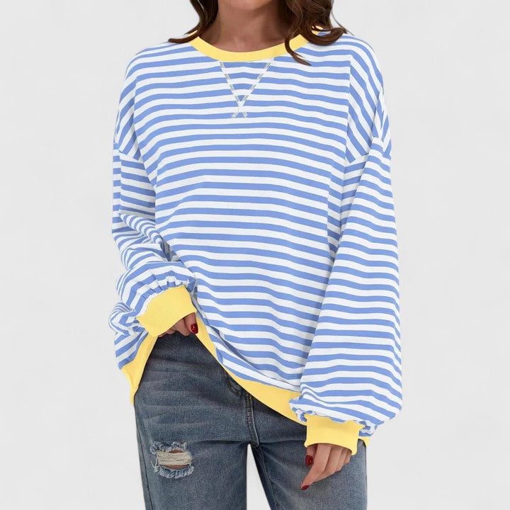 Striped Crew Neck Long Sleeve sweater for Women - Light Blue