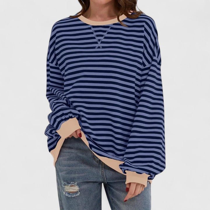 Striped Crew Neck Long Sleeve sweater for Women - Blue
