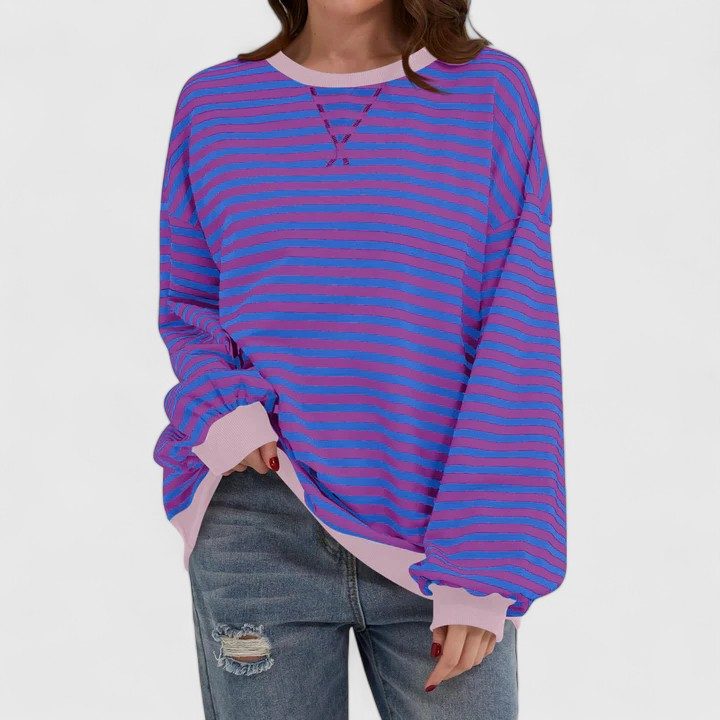 Striped Crew Neck Long Sleeve sweater for Women - Purple