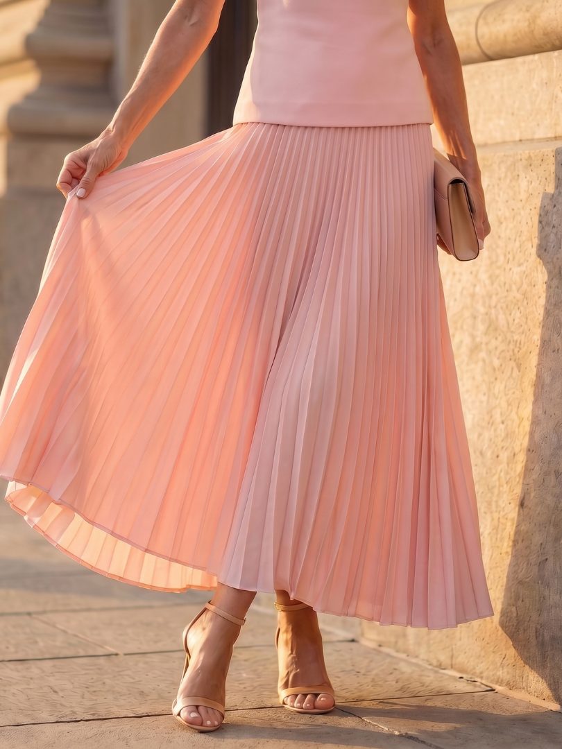 Structured Bodice Pleated Midi Skirt Set for Women - View 11