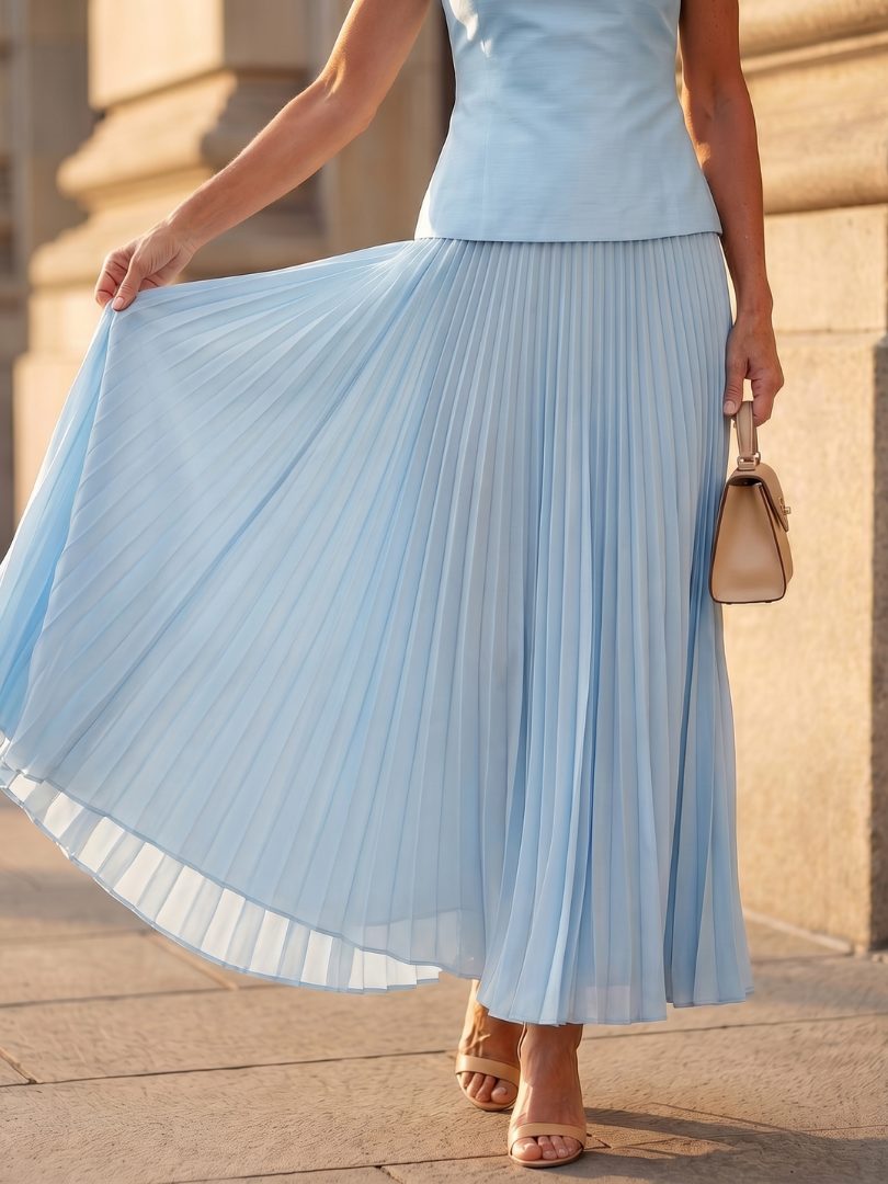 Structured Bodice Pleated Midi Skirt Set for Women - View 14