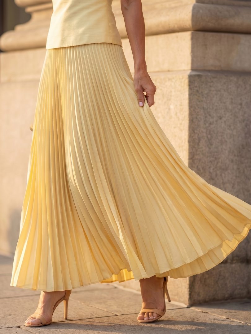 Structured Bodice Pleated Midi Skirt Set for Women - View 3