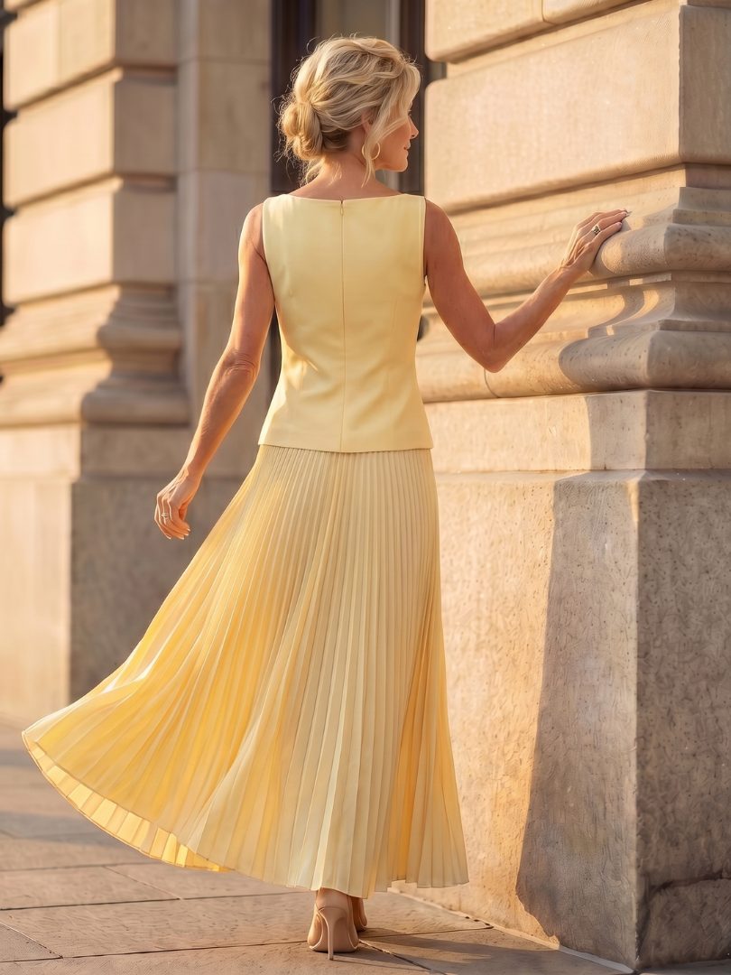 Structured Bodice Pleated Midi Skirt Set for Women - View 4