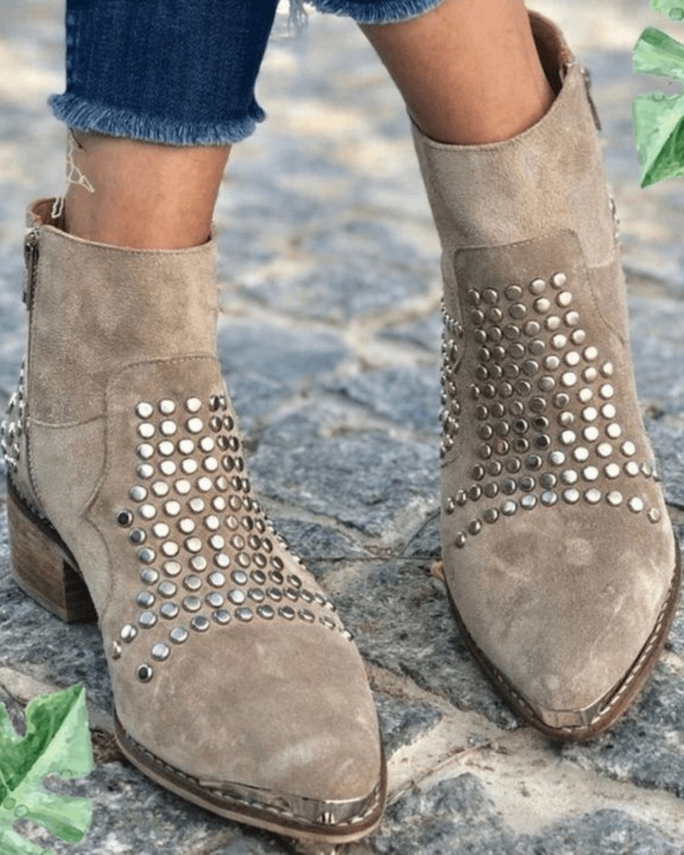 Studded Suede Block Heel Ankle Boots for Women