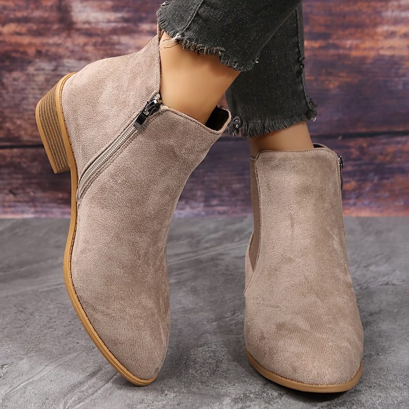 Suede Block Heel Ankle Boots with Zip for Women - View 7