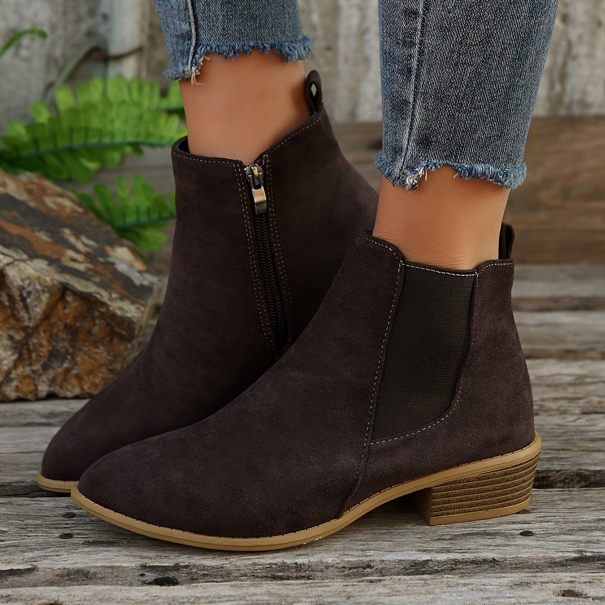 Suede Block Heel Ankle Boots with Zip for Women - View 8
