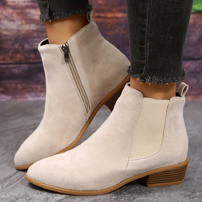 Suede Block Heel Ankle Boots with Zip for Women - View 9