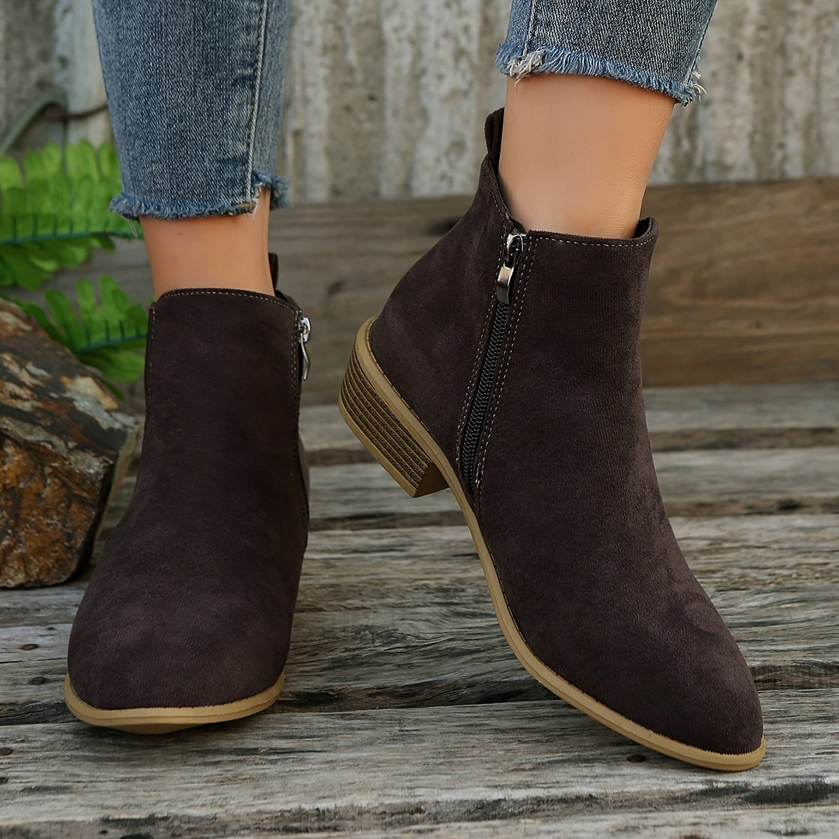 Suede Block Heel Ankle Boots with Zip for Women - View 10