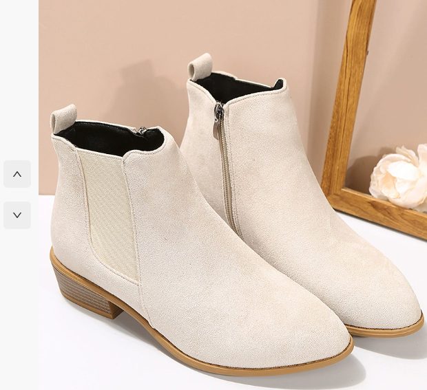 Suede Block Heel Ankle Boots with Zip for Women - Beige