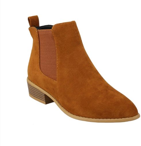 Suede Block Heel Ankle Boots with Zip for Women - Chocolate Brown