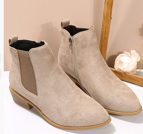 Suede Block Heel Ankle Boots with Zip for Women - Coffee Brown (Almost sold out)