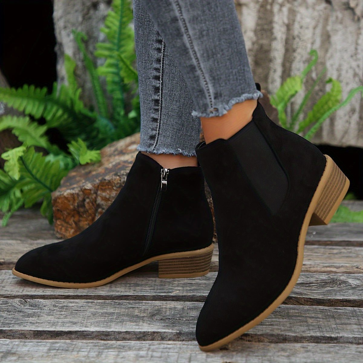 Suede Block Heel Ankle Boots with Zip for Women - View 2