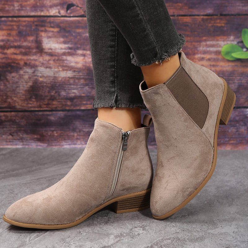 Suede Block Heel Ankle Boots with Zip for Women - View 4