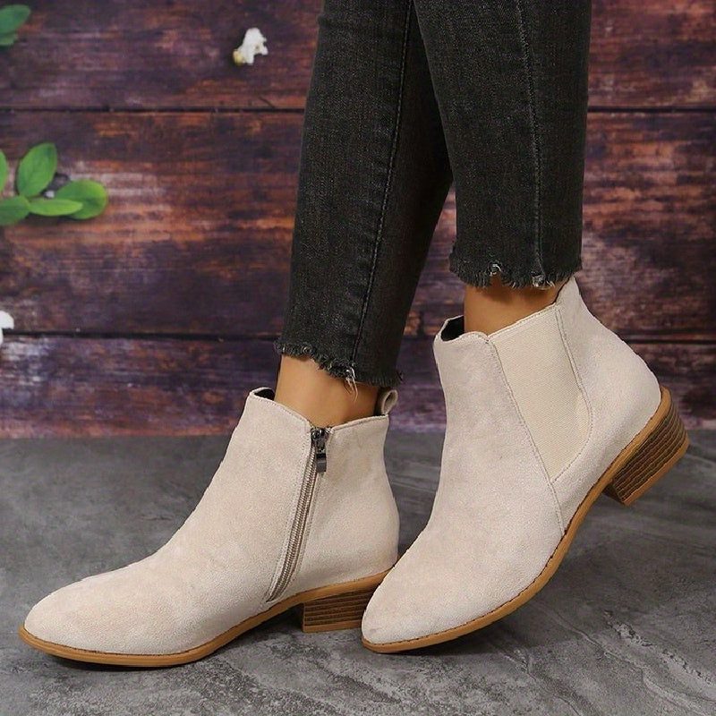 Suede Block Heel Ankle Boots with Zip for Women - View 5