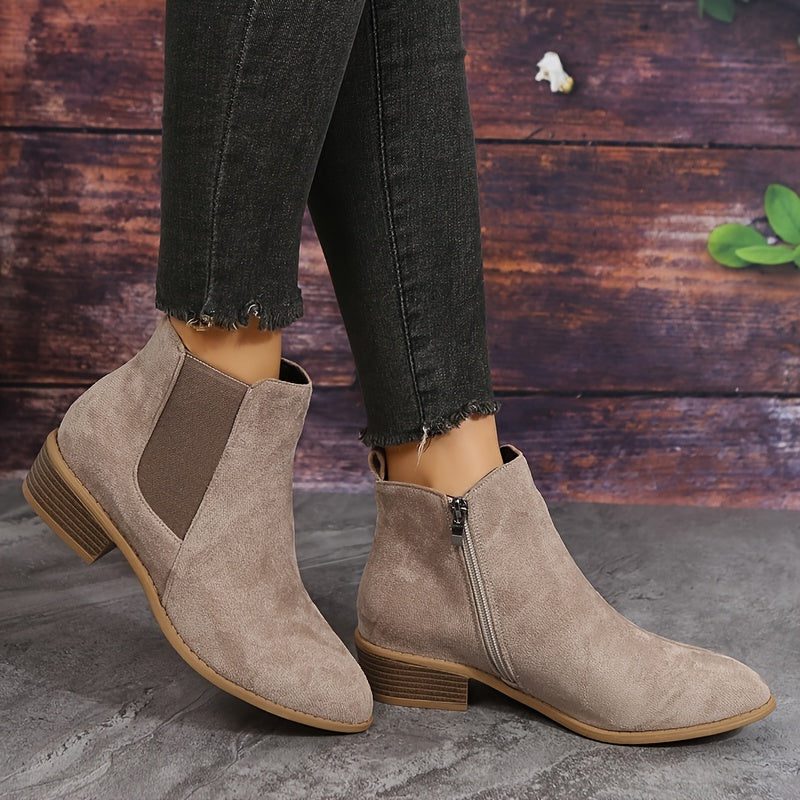 Suede Block Heel Ankle Boots with Zip for Women - View 6