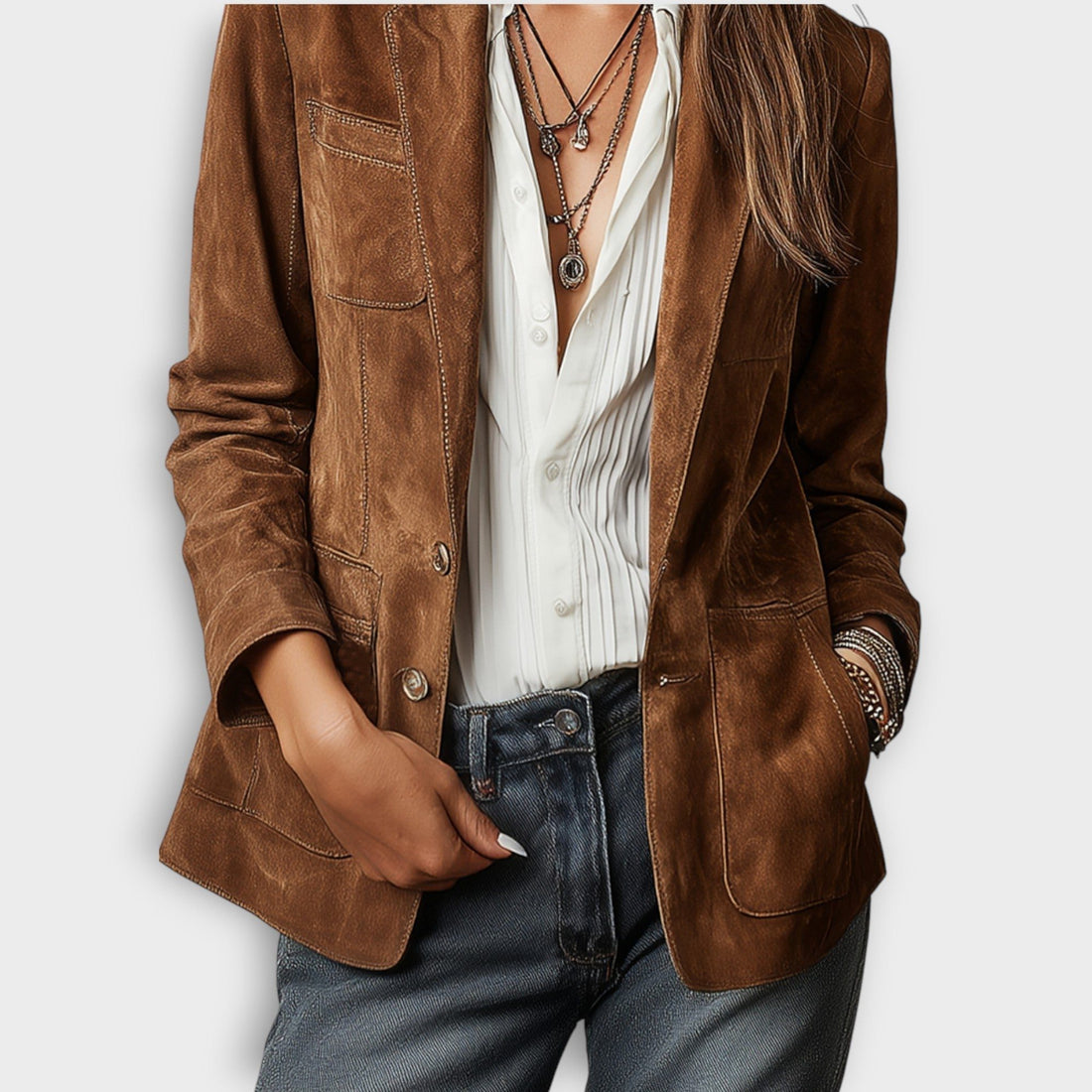 Suede Button-Down Blazer for Women