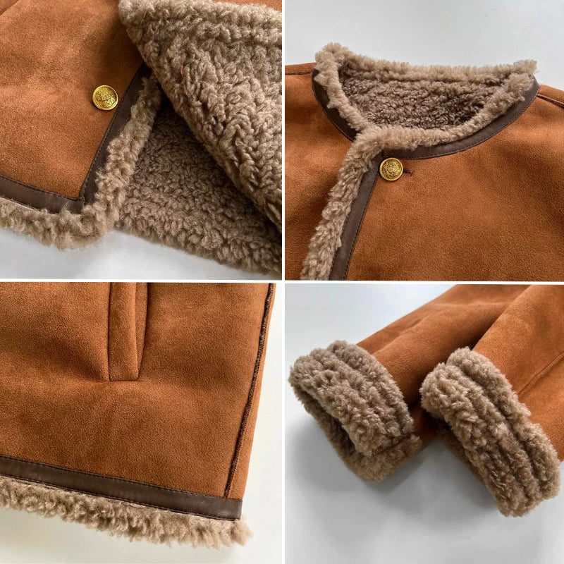 Suede Button-Down Jacket with Sherpa Lining for Women - View 4