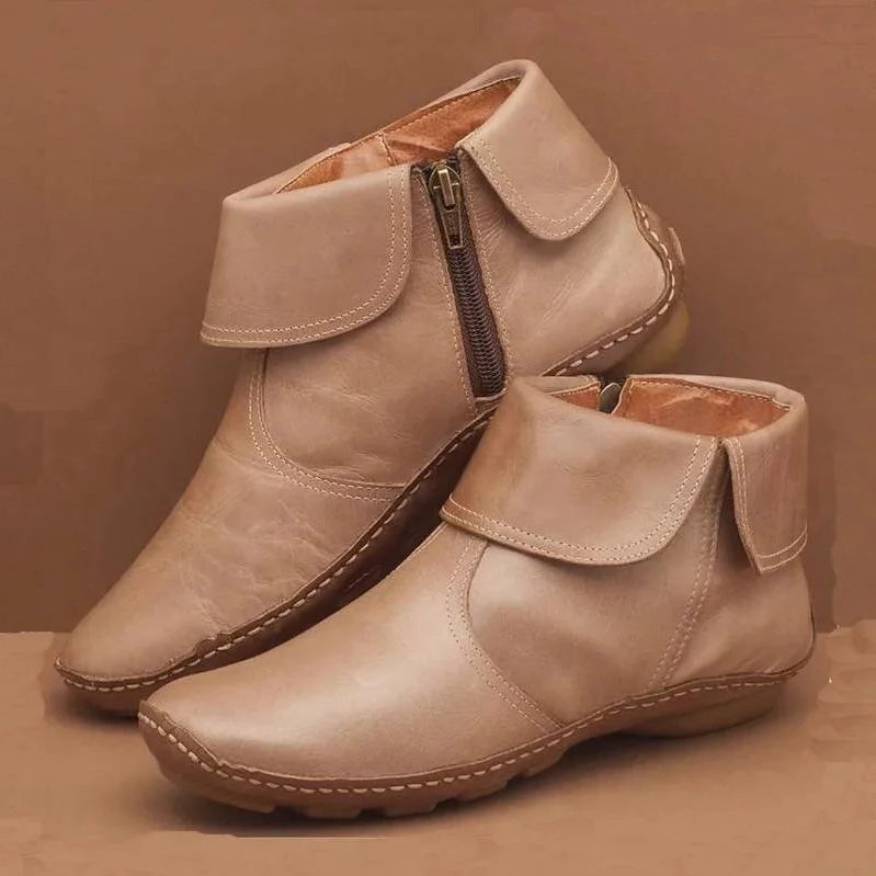 Suede Foldover Ankle Boots Winter for Women - Beige (mit Reißverschluss)