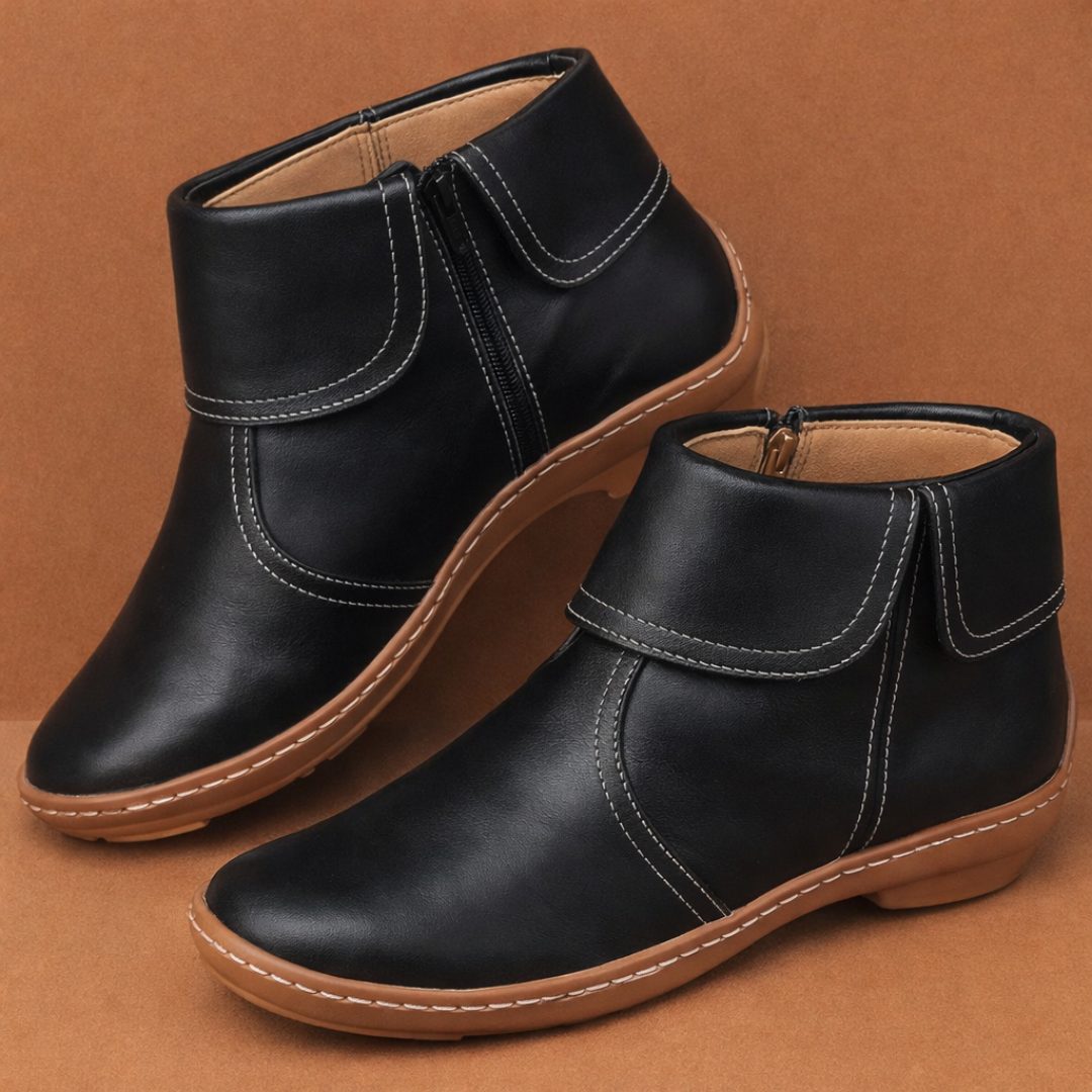 Suede Foldover Ankle Boots Winter for Women - Schwarz (mit Reißverschluss)