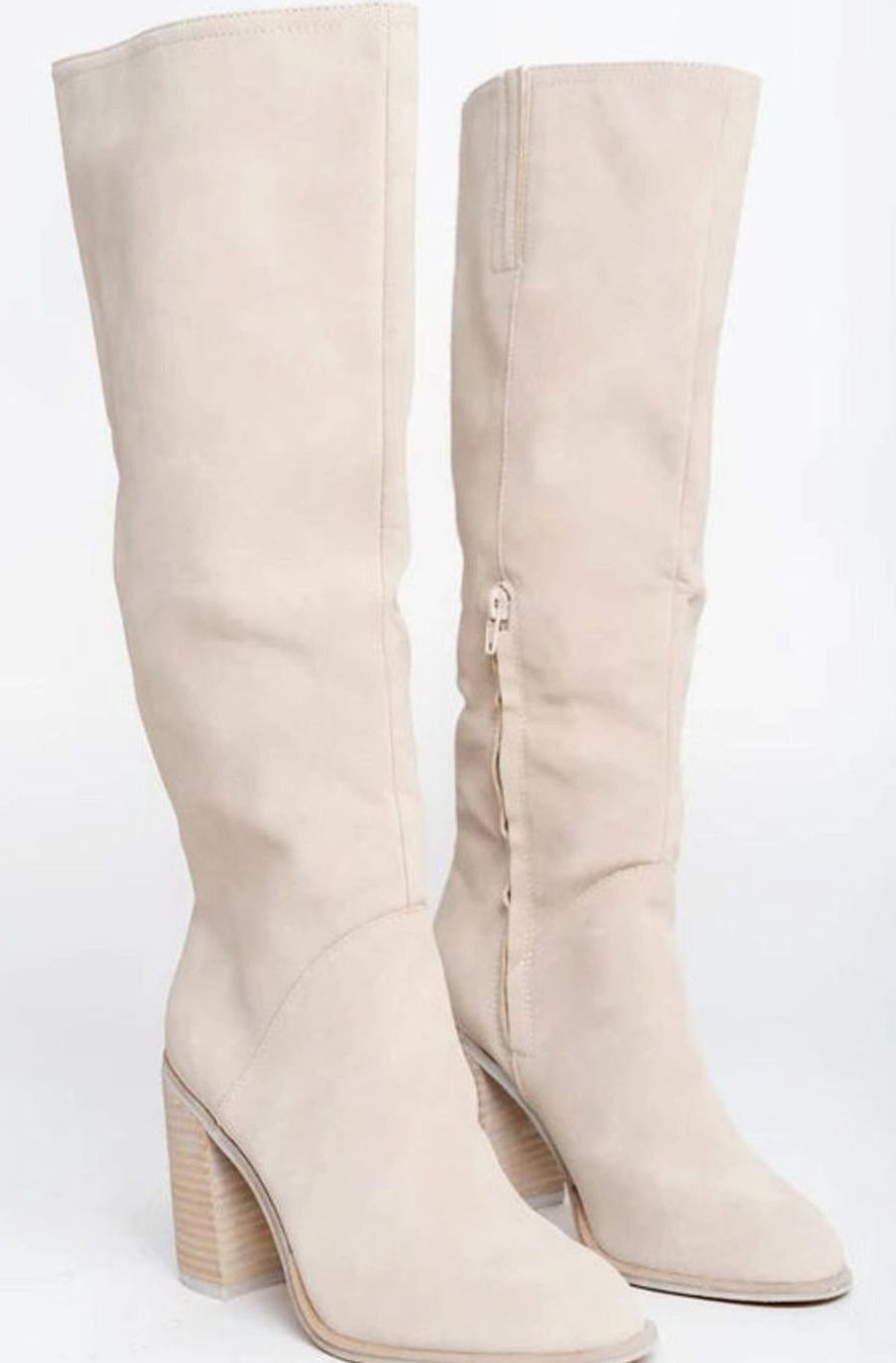 Suede-Look Block Heel Knee-High Boots for Women