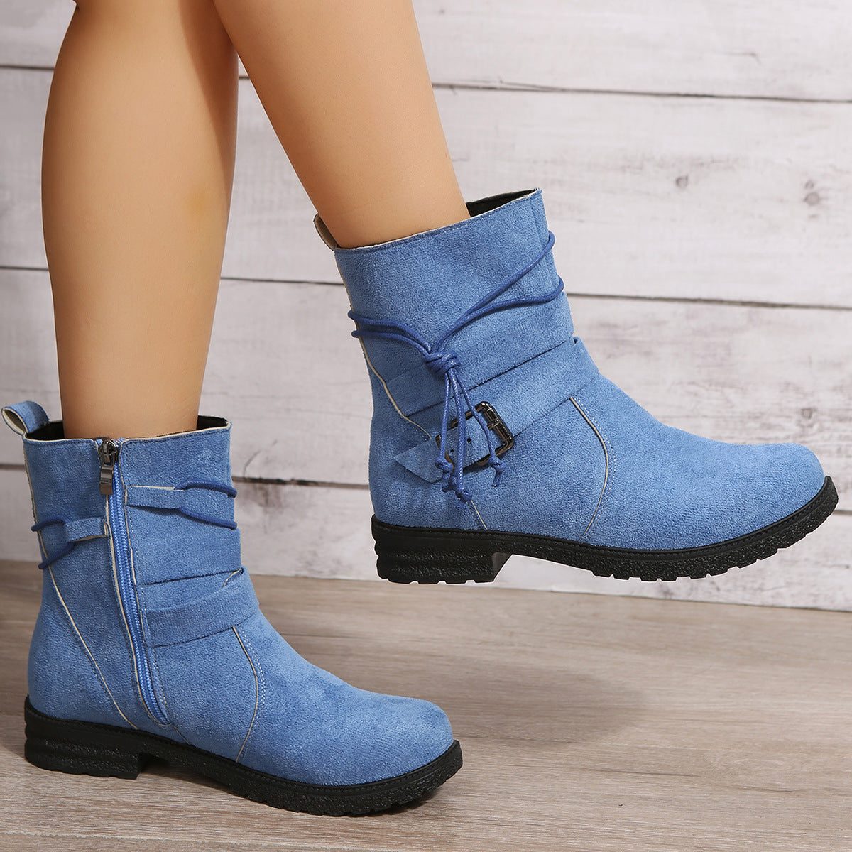 Suede Low Heel Ankle Boots with Zip-Up for Women - View 9