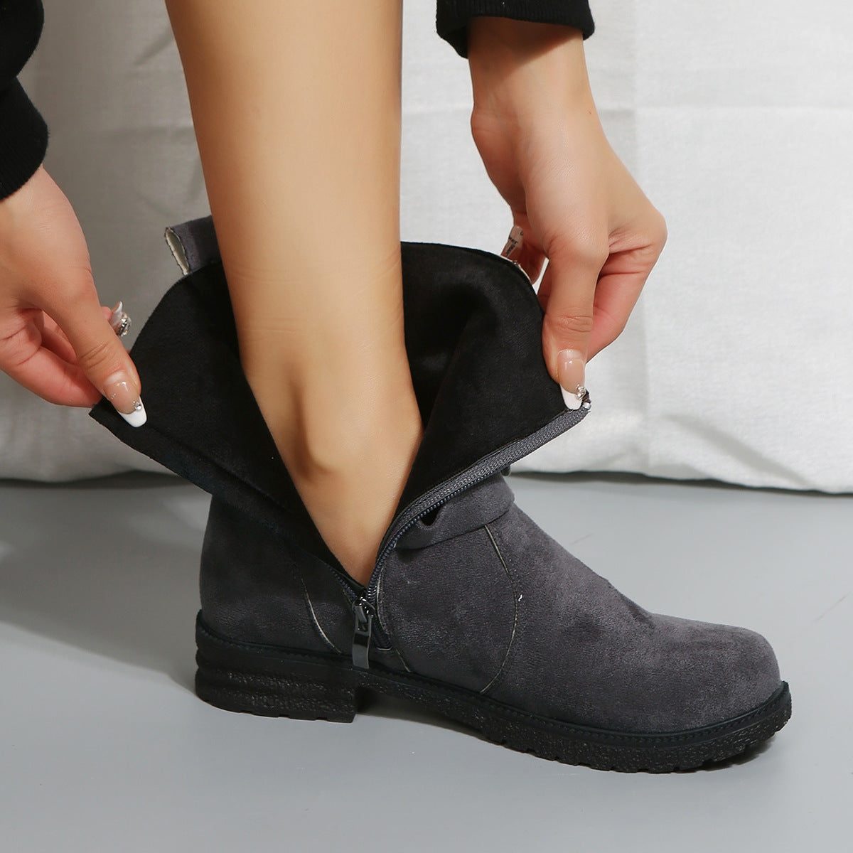 Suede Low Heel Ankle Boots with Zip-Up for Women - View 11
