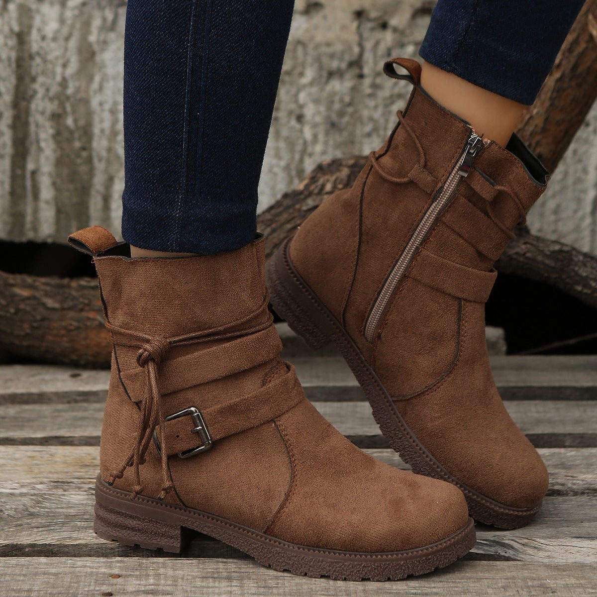 Suede Low Heel Ankle Boots with Zip-Up for Women - View 2